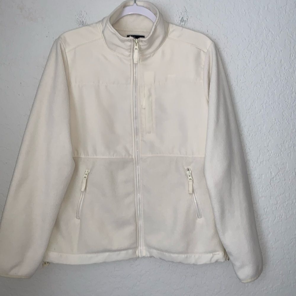Faded Glory Women’s Fleece Jacket Full Zip Up Off White Pocketed Size L